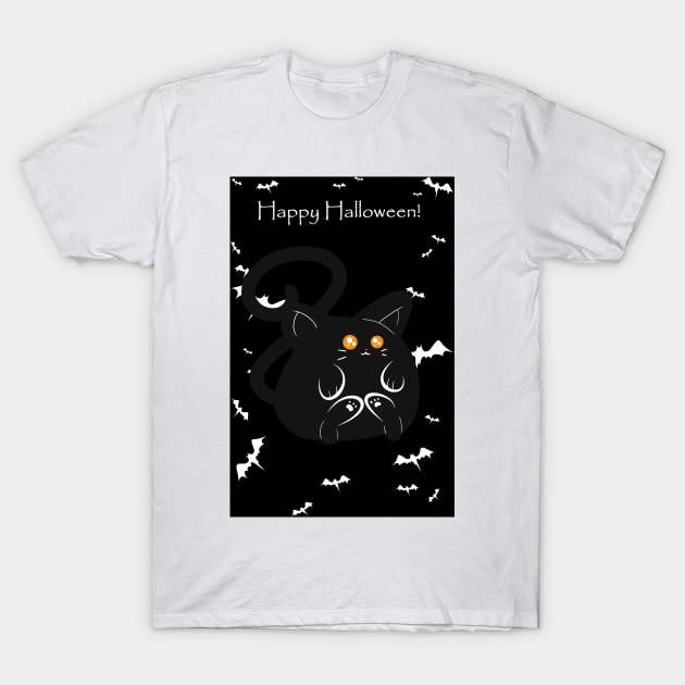 "Happy Halloween" Fat black Cat T-Shirt by saradaboru